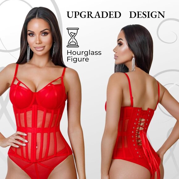 Women's Red Underbust Corset Lace Up Waist Trainer Shapewear Body Shaper - Picture 5 of 7